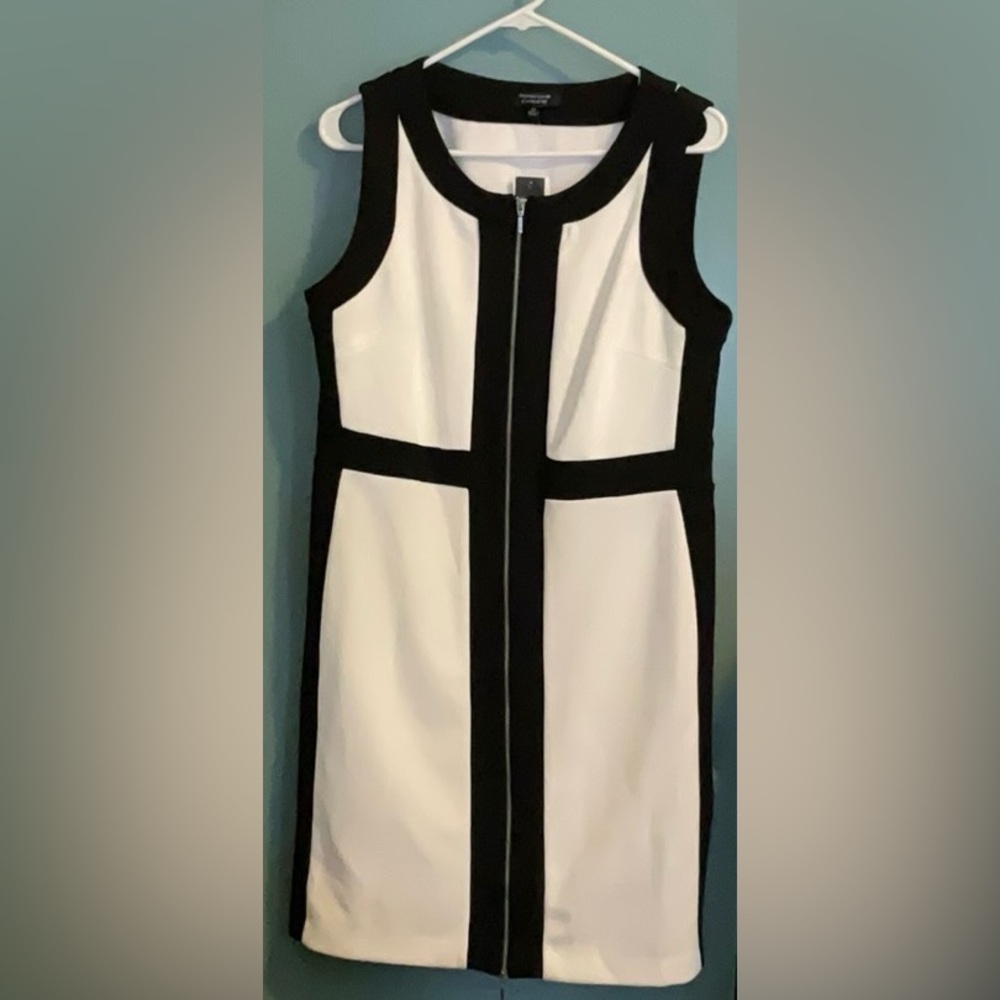 Spense Petite White and Black Sheath Mini Dress for Cocktail